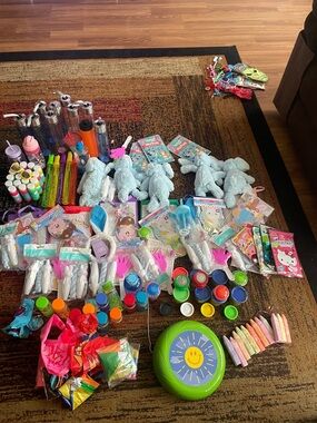 Assorted Kids Party Goodie Lot with Plush Bunnies and Toys - Blue Accents